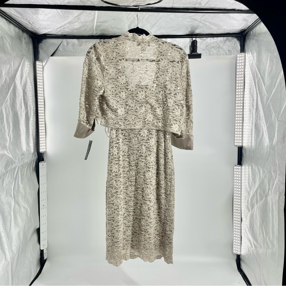 RM richards‎ gold short lace dress with half jacket style 7140 Cocktail Size 8 - Picture 7 of 12